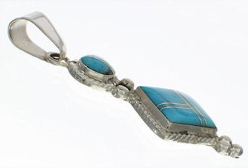 Southwest Sterling Silver Turquoise Inlay Slide Pendant TX28842